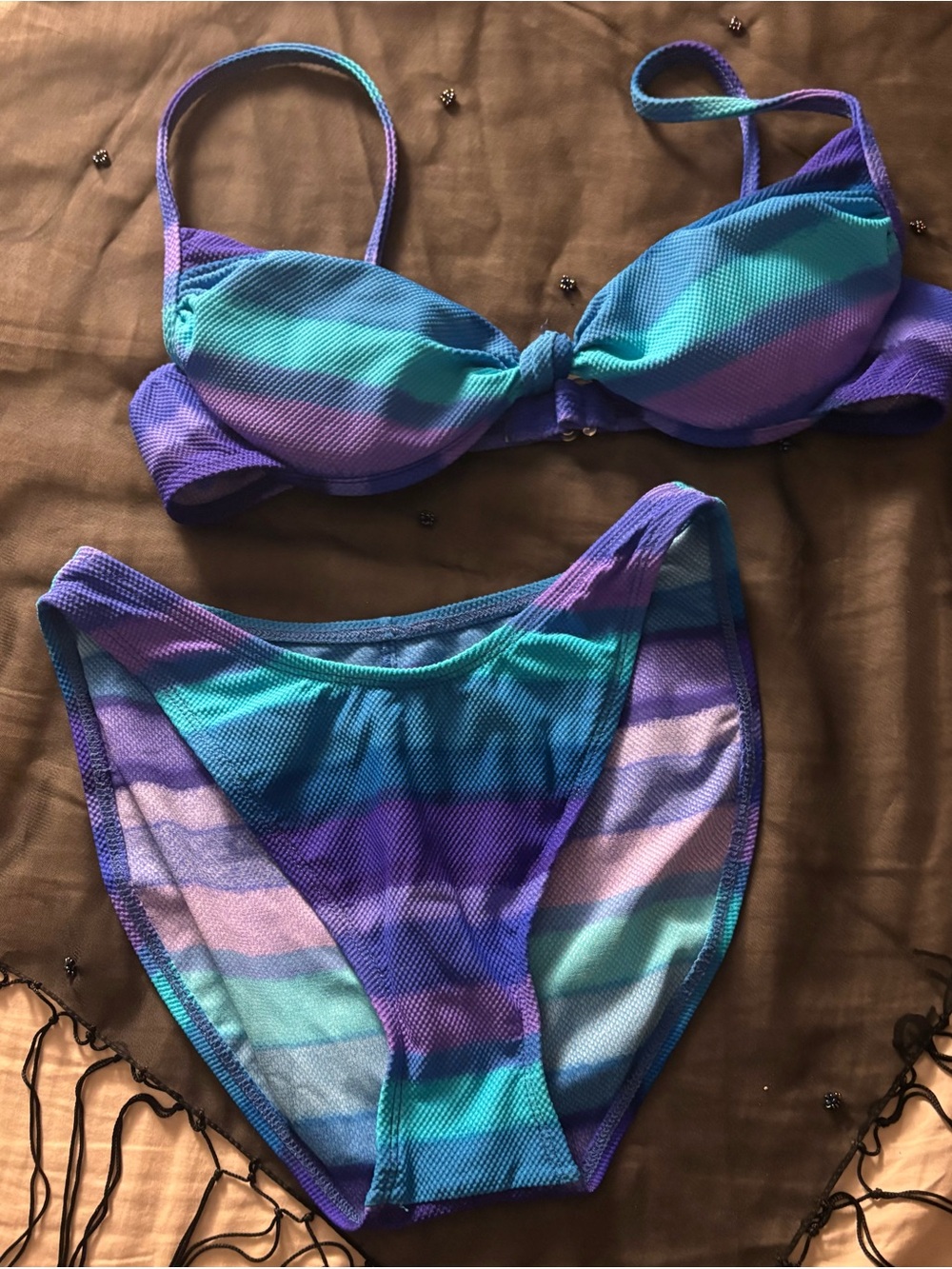 Striped Purple & Teal Bikini Set - Women's Swim